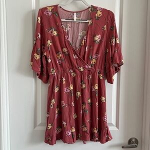 Xhilaration Pink Multicolor Floral Rosewood Print Elbow Sleeve
Wrap Dress S